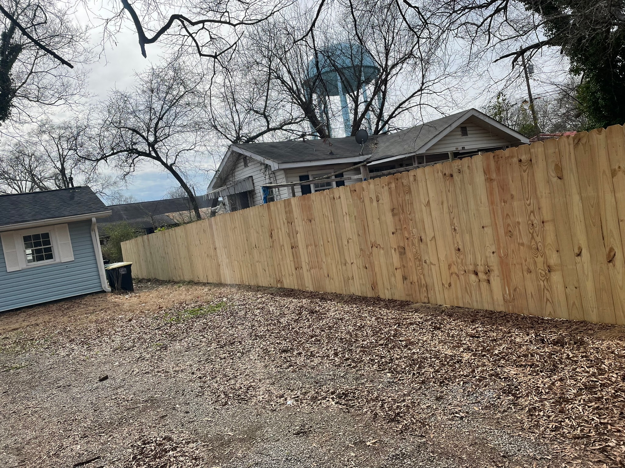 Residential backyard wooden fence